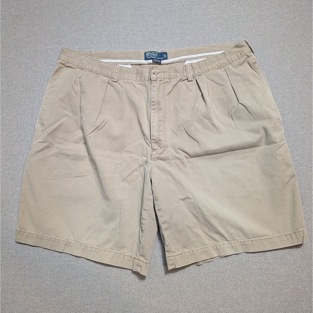 Polo Ralph Lauren Men's Khaki Pleated Tyler Chino Shorts Size 42 100% Cotton